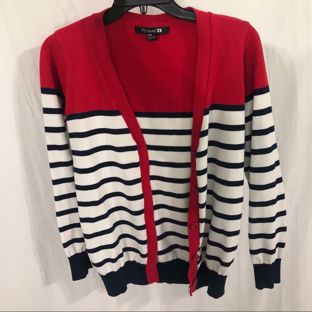 Forever 21 Cardigan Red White Navy Blue M/S
